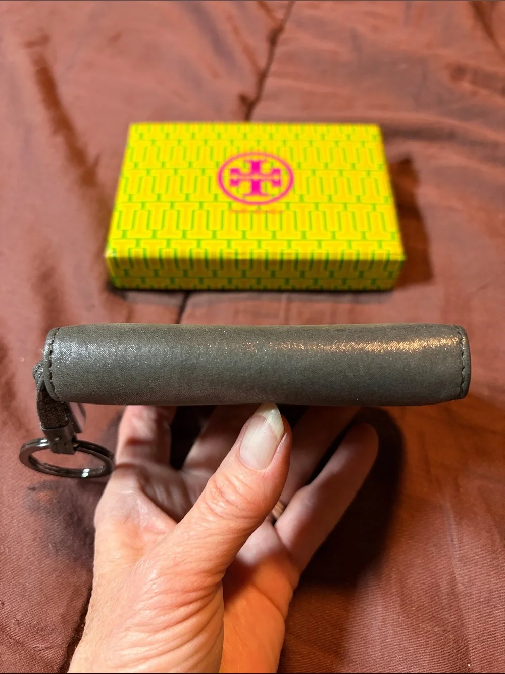 Shiny Dark Gray Wallet by Tory Burch Brand. Like New Condition!